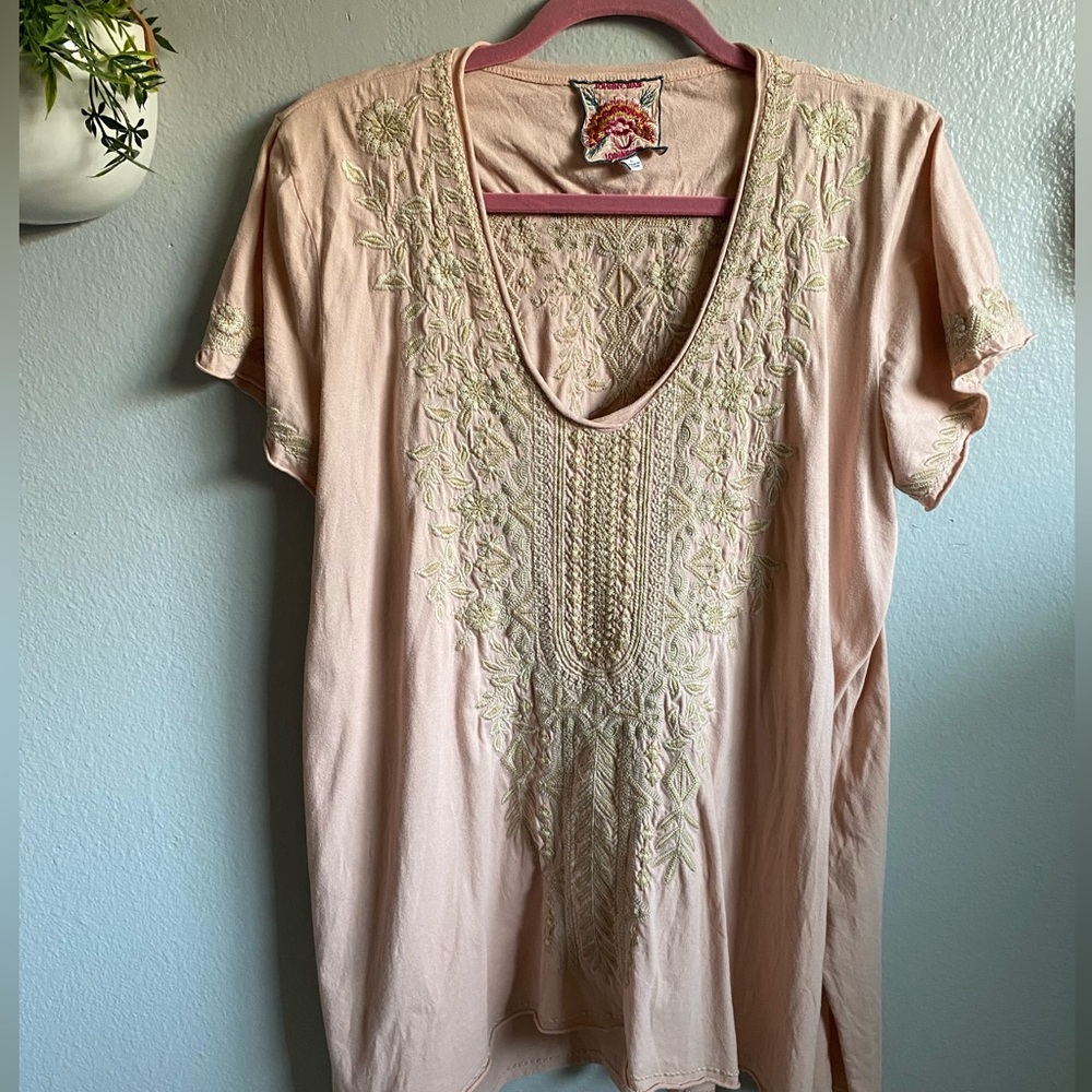Johnny Was Top Shirt Blouse Short Sleeve V-neck